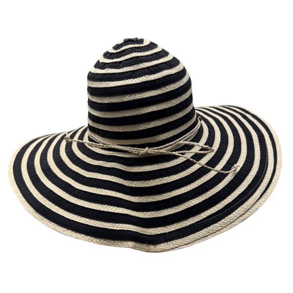 Women's Panama Jack Black & Beige Striped Wide Brim Sun Hat Coconut Shell - Picture 4 of 8